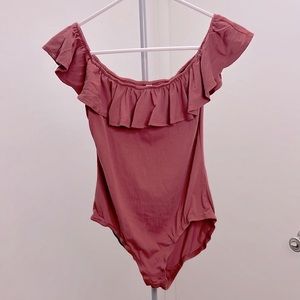 Charlotte Russe Red Ruffled Off Shoulder Bodysuit, Size Small